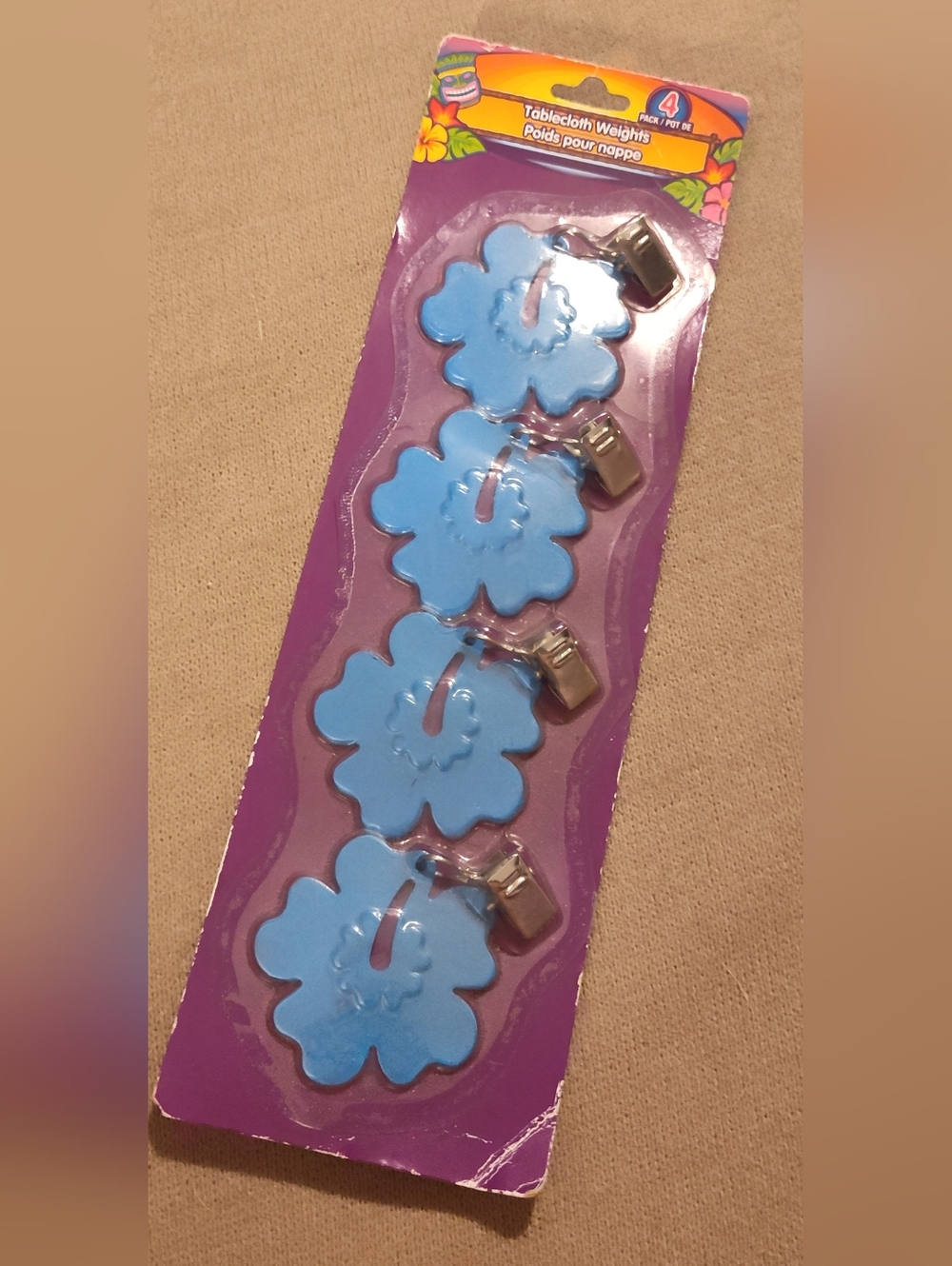 Vintage! Blue Flower Tablecloth Clips- Pack of 4
